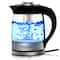 MegaChef 1.8L Cordless Glass & Stainless Steel Electric Tea Kettle with Tea Infuser